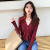 Korean Edition Easy Versatile V-neck Cardigan Autumn Sweater Outside the ride temperament Long sleeve Paige Short coat