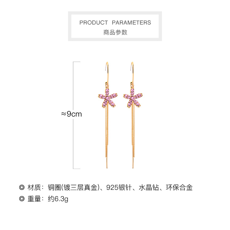 Fashion Long Flower Thin C-shaped Niche Tassel Alloy Earrings For Women display picture 3