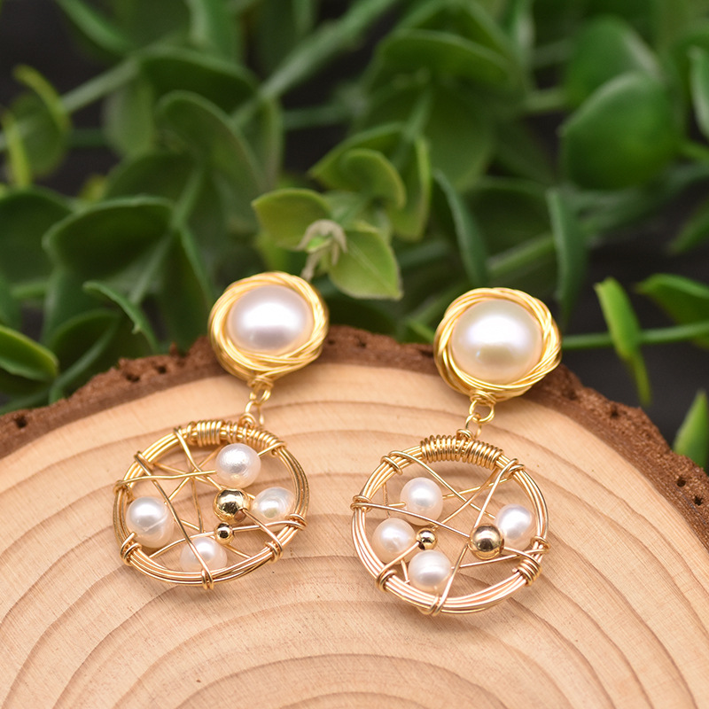 Ethnic Style Round Copper Pearl Drop Earrings 1 Pair display picture 1