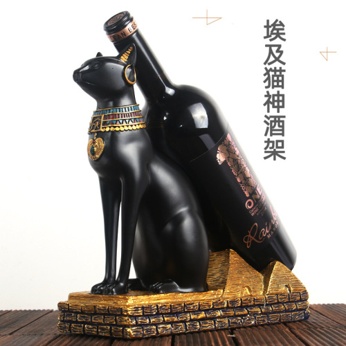 Source factory direct sales creative Egyptian cat god black cat retro wine rack resin crafts living room decoration ornaments