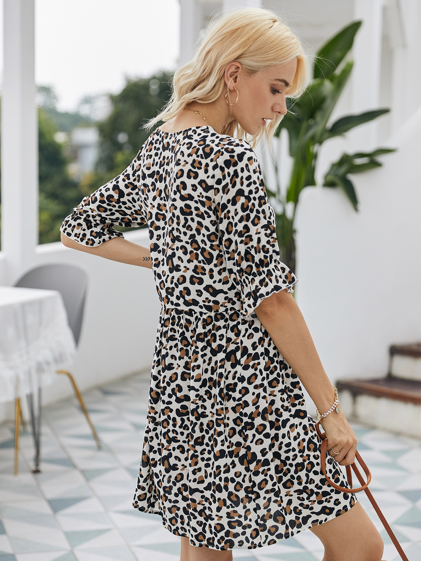 fashion V-neck sexy leopard print dress  NSDY8305