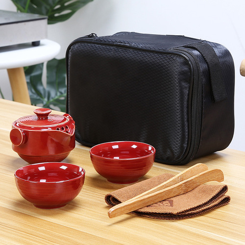 Travel tea set, simple portable bag, quick cup, one pot, one or two cups, car kung fu portable outdoor teapot