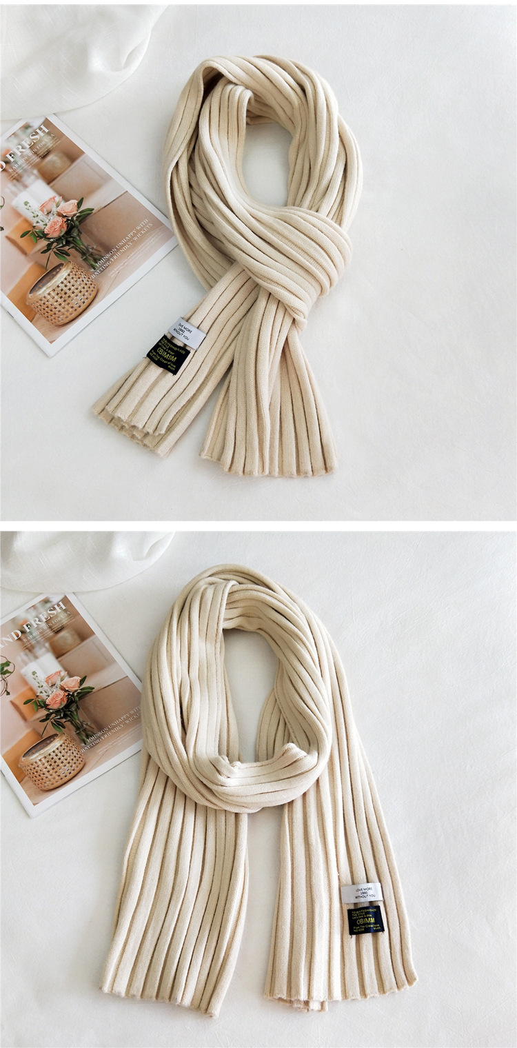 Korean Striped Solid Color Wool Knitted Warm Scarf display picture 2