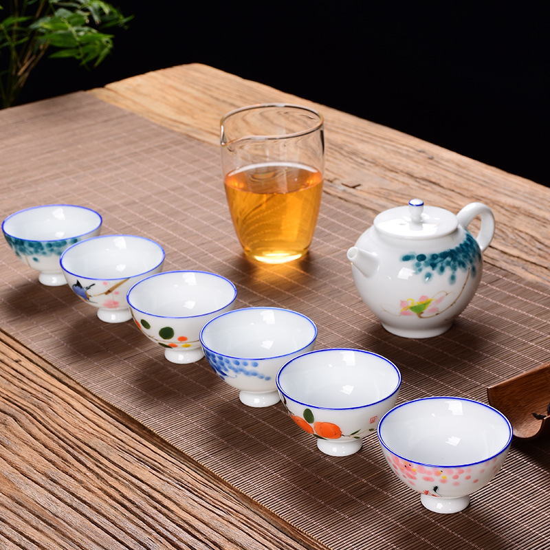 Pintado a mano azul y blanco taza de té de cerámica dulce blanco porcelana taza de té Kung Fu juego de té taza de gres taza de té