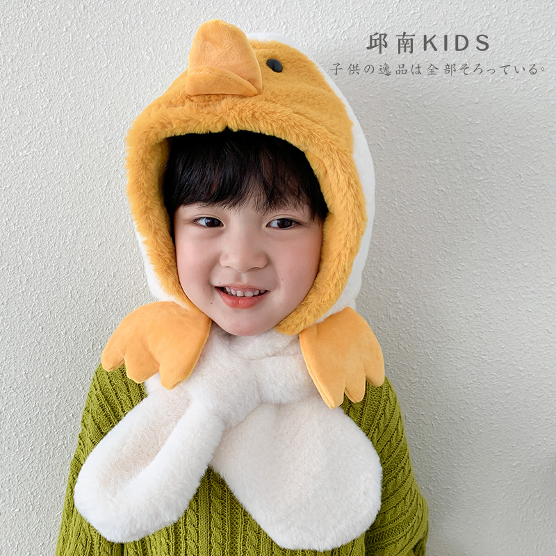 Southern autumn children Hat scarf one winter Korean Edition girl baby Collar Cartoon keep warm Plush Ear cap