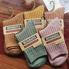 Winter/Spring Women's Thick Double Needled Solid Color Vertical Pattern Cotton Socks for Warmth Candy Color Casual Matchable Mid-Calf Socks Wholesale