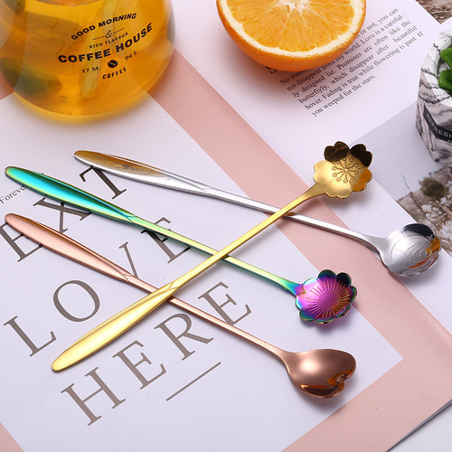 Stainless steel long-handled mixing spoon, creative coffee spoon, Internet celebrity cherry blossom spoon, heart-shaped tableware spoon
