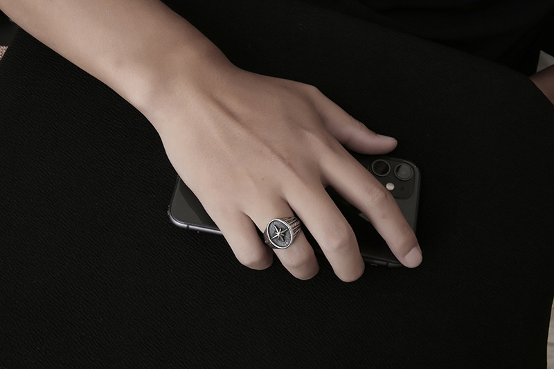 Polishing Design Vintage Style Star Titanium Steel Polishing Men's Rings Punk Rings