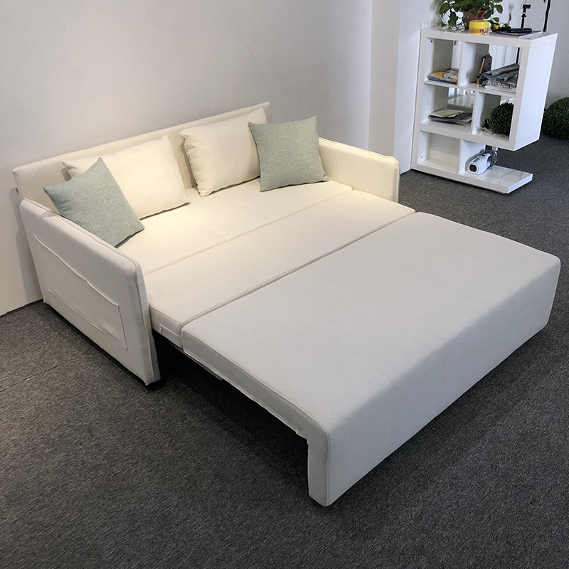 Almacenamiento plegable sofá cama multifuncional tela doble uso pequeño sofá de doble persona blanco simple inswind