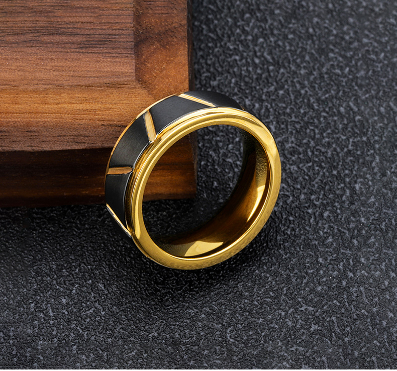 إكسسوارات خاتم من الفولاذ المقاوم للصدأ بلون ذهبي كلاسيكي بسيط display picture 1
