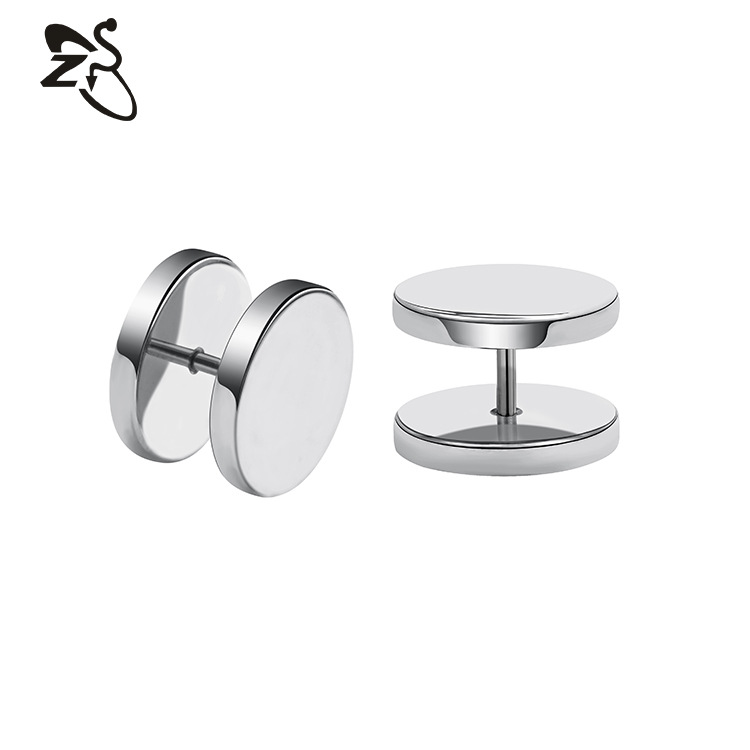Stainless Steel Round Cake Dumbbell Earrings for Men Women - 14mm Black Earring Accessories Wholesale detail image 7