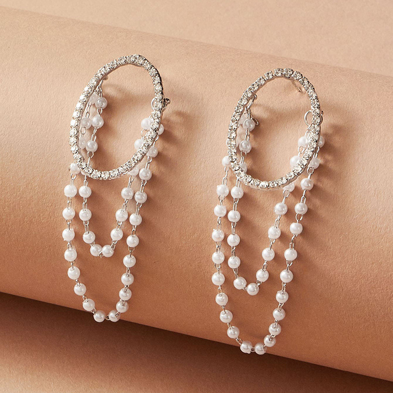 New Korean Fashion Rose Pearl Diamond Circle Pearl Alloy Pendant Earrings display picture 2