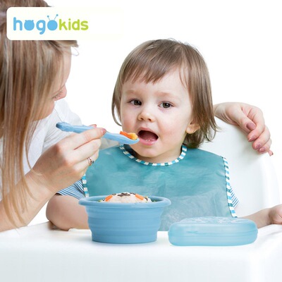 母婴店货源批发禾果品牌硅胶折叠碗婴幼儿便携辅食碗带勺子收纳盒
