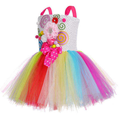 Girls jazz dance princess dress children's tutu skirt rainbow gauze candy dress candy lollipop princess dress wholesale