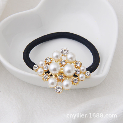 Metal Hair rope rubber string Ladies Ponytail flowers and plants Tousheng lovely Japan and South Korea Limelight new pattern Pearl Hairpin