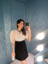 深圳南油原单工厂私渠2021女装真丝欧根纱裙子赫本风拼色连衣裙女