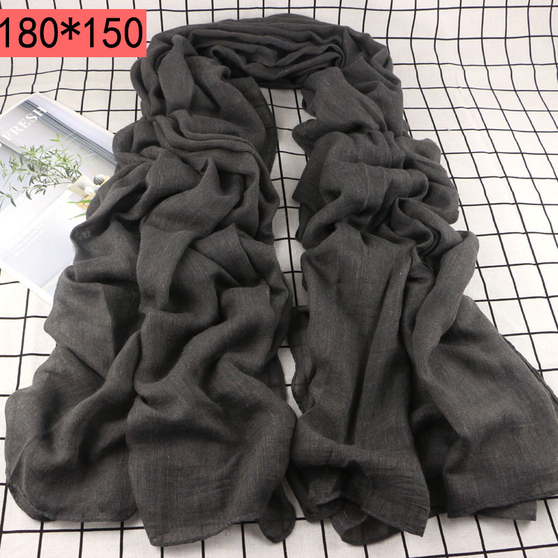 韩版纯色棉麻超大围巾四季百搭披肩防晒海边旅游沙滩纱巾潮女麻灰|ru