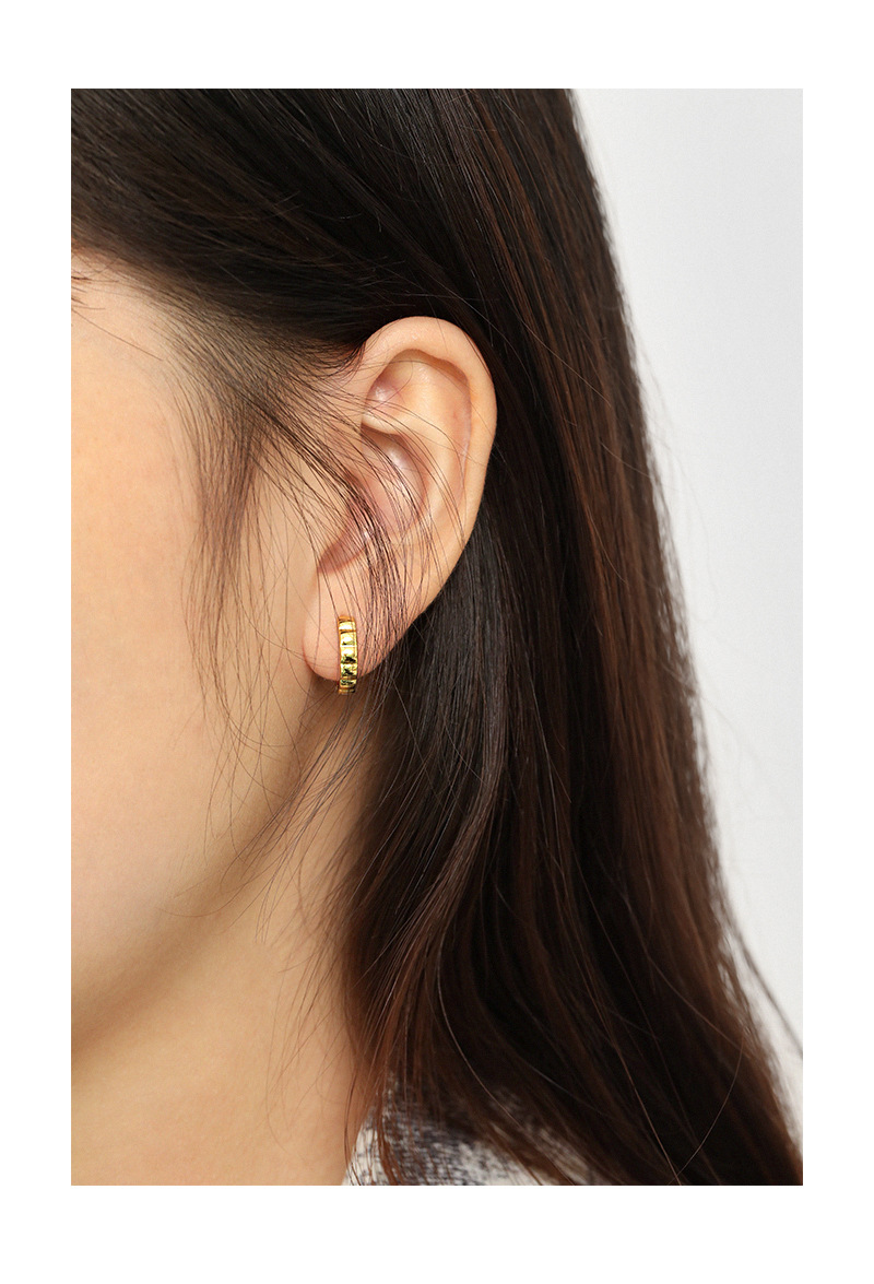 925 Sterling Silver Ear Needle Material 071 Korean Version Of Minimalist Chocolate Plaid S925 Sterling Silver Earrings