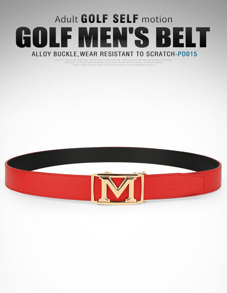 Thắt lưng golf nam da bò thật khóa hợp kim tự động — Dây da PD015 PGM đen bạc, PD015 PGM thắt lưng đỏ vàng, Dây da PD015 PGM trắng đen chi tiết 7