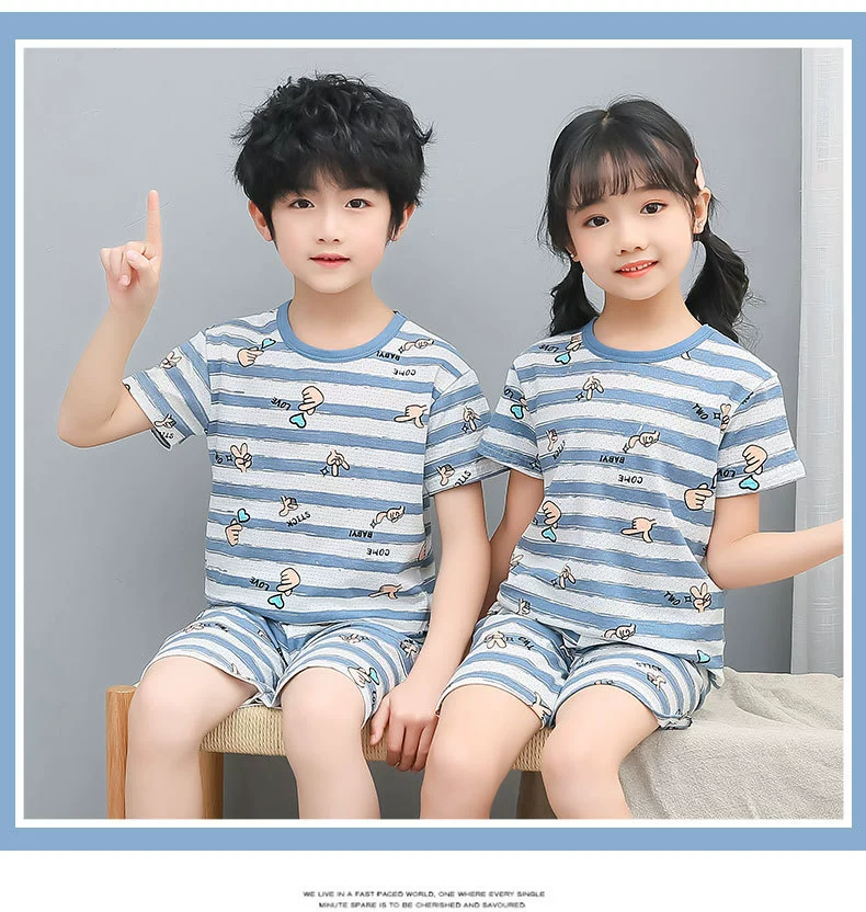 classic children's nightgown Summer Kids Pajamas Baby Girls Boys Shirt+Shorts 2pcs/set Cotton Mesh Breathable Homewear Sets Children Cartoon Nightwear Suit children's pajamas bulk