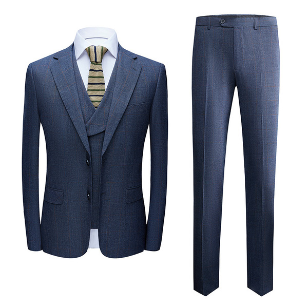 Men’s suit blue gray dark stripe business men’s suit three piece suit