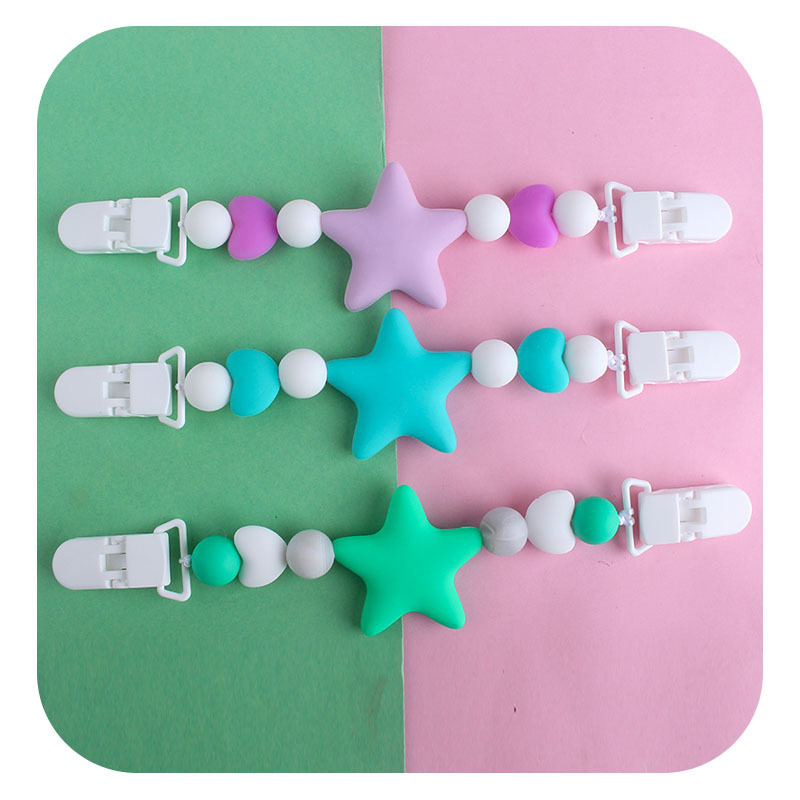 Bebé dibujos animados gran estrella chupete cadena pañuelo clip bebé calmante de silicona molar Juguete plástico doble cabeza clip