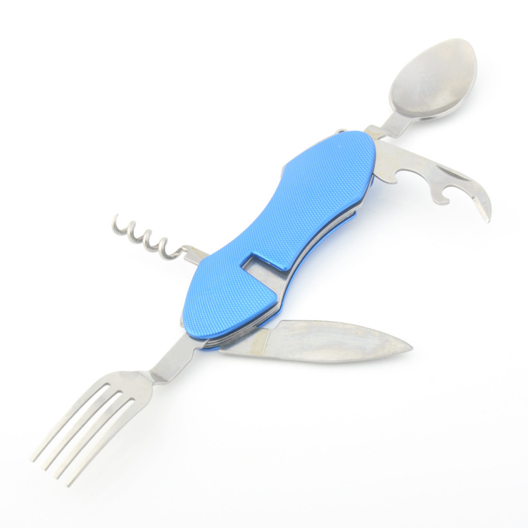 不锈钢小刀 野营折叠刀叉勺组合 便携可拆分多功能餐刀
