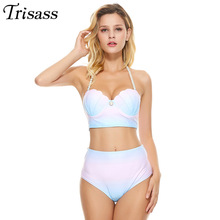 Trisass 欧美外贸性感比基尼女泳衣 渐变贝壳分体高腰裤钢托聚拢