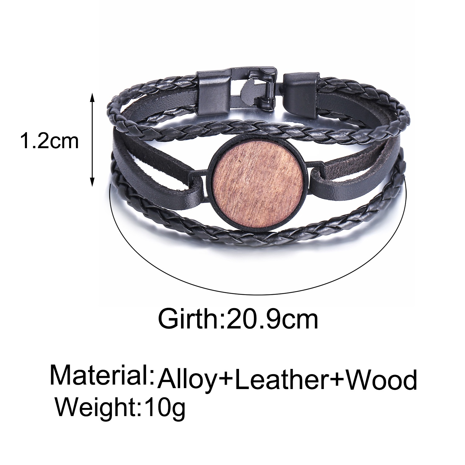 Woven Round Wood Chip Faux Leather Bracelet New Simple Black Men's Bracelet display picture 1