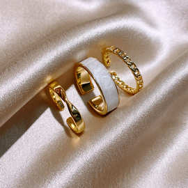 韩版网红时尚素圈戒指三件套组合时尚开口可调节食指戒网红时尚戒