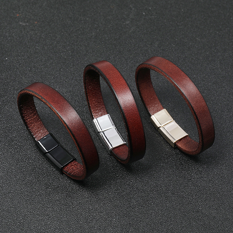 casual multicolor alloy magnet buckle glossy sen simple cowhide bracelet