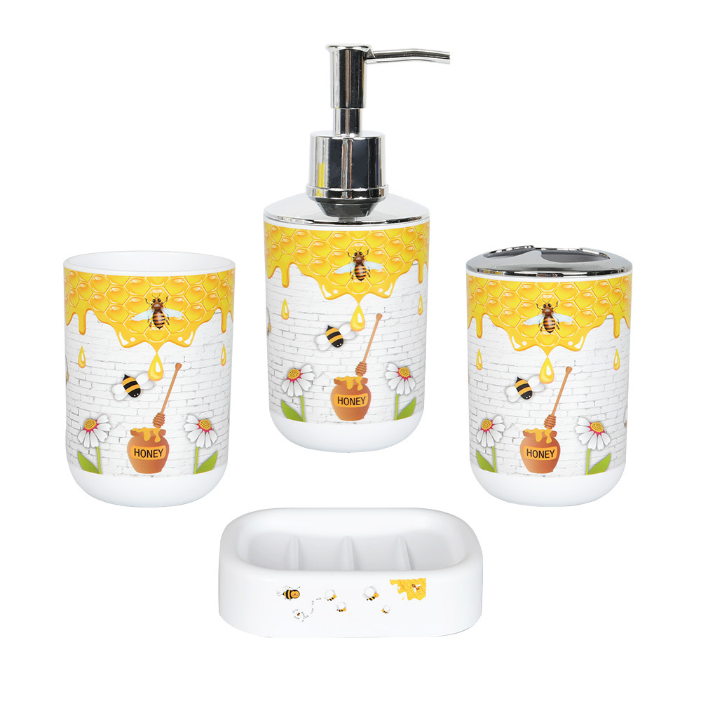 Artículos de tocador conjunto de cuatro piezas de baño simple conjunto de baño enjuague bucal Copa cepillo de dientes titular caja de jabón plástico Conjunto de 4 piezas