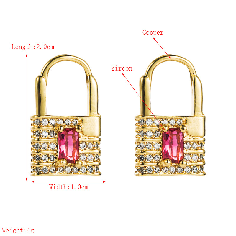 Mode New Love Lock Cuivre Plaqué Or 18 Carats Micro-incrusté Couleur Zircon Oreille Bijoux Boucles D&#39;oreilles Pour Les Femmes display picture 1