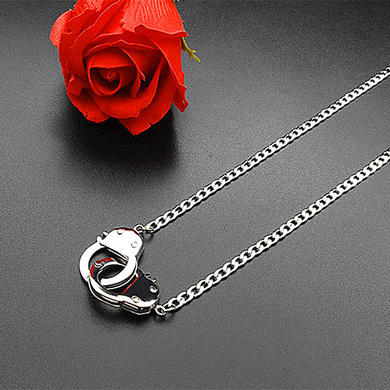 Men's small necklace titanium ins hip-hop punk Japanese and Korean stainless steel handcuff neck ornament_voghion.com