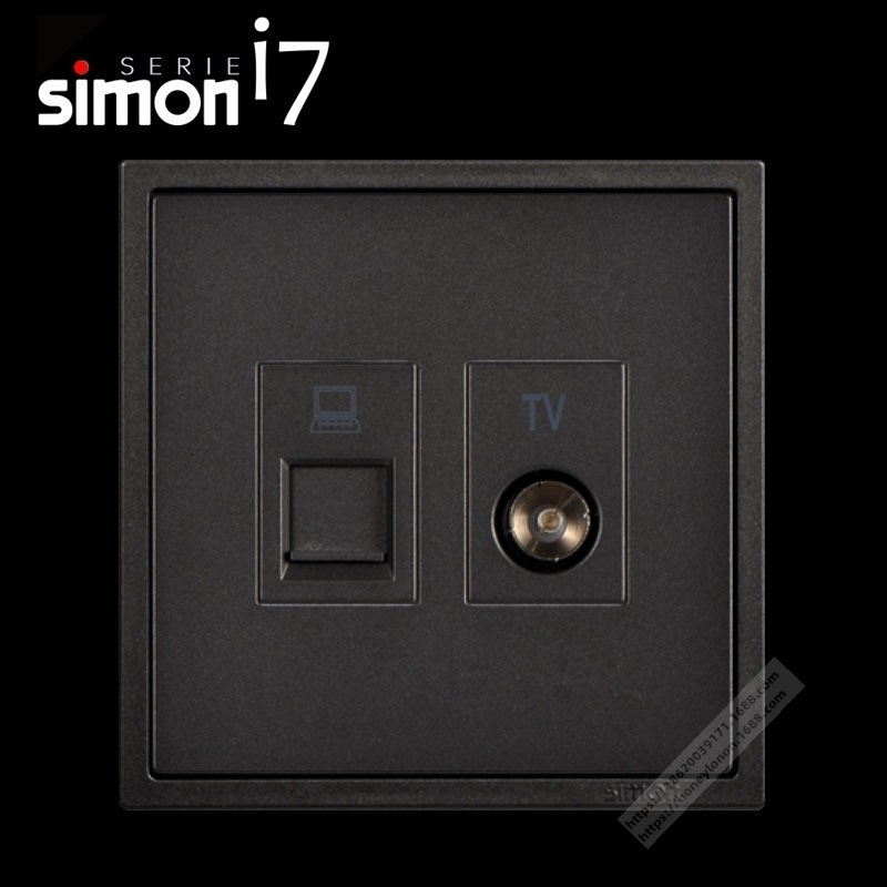 simon/西蒙 i7  电视加电脑插座(六类)(荧光灰)(含边框)705602-61