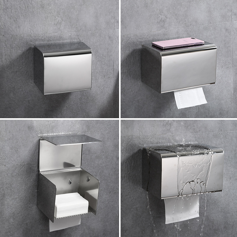 Stainless steel Mobile phone holder Toilet paper holder kitchen Punch holes TOILET Shower Room waterproof Roll holder Rectangle Tissue holder