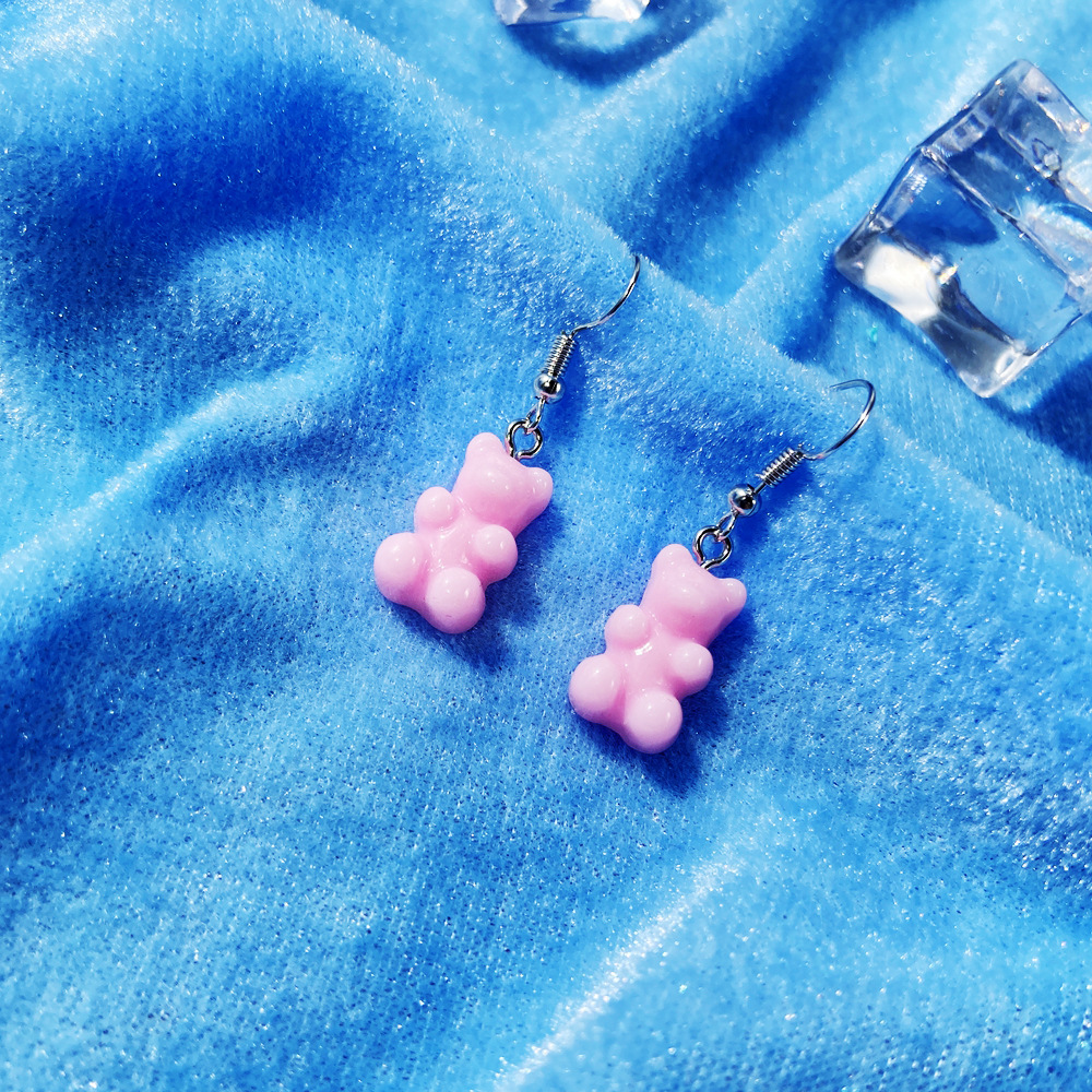 New Transparent Candy Color Bear Earrings Creative Retro Simple Bear Earrings display picture 6