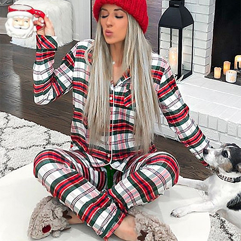 Traje de pijama de manga larga de rayas rojas de Navidad NSKX9379