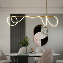 北欧吊灯 艺术全铜餐厅吊灯后现代简约设计师办公室餐桌LED长条灯