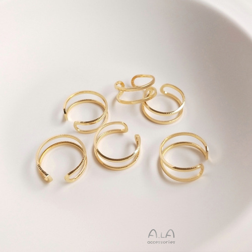 14K gold-filled color-preserving copper wire double-stranded double-wire ring ring clip bead winding base double circle ring handmade DIY accessories