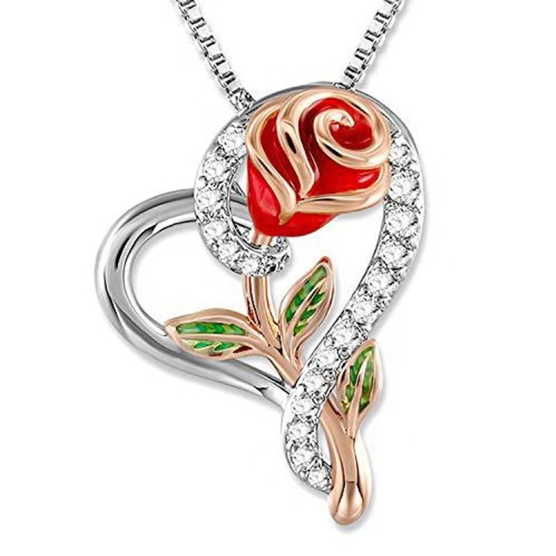 Mode Forme De Cœur Rose Métal Placage Fleurs Pierres Précieuses Artificielles La Saint-valentin Fête Des Mères Femmes Collier display picture 4