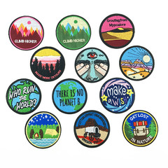 廠家直供跨境熱銷貨源山水風景日出圓形刺繡補丁貼電腦繡花章仔貼