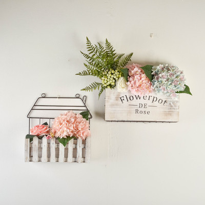 北欧挂式铁丝原木隔板复古花架花店花艺多功能置放盒植物展示架|ms