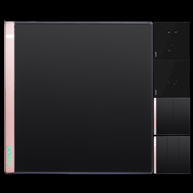 罗格朗开关插座面板逸远玄武黑色五孔带usb家用16a三孔电源86型