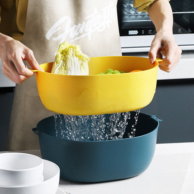 雙層瀝水籃家用網紅水果盤廚房洗菜盆客廳塑料淘菜筐收納菜籃子