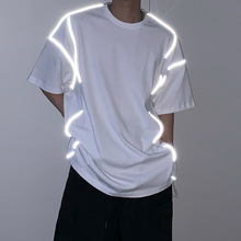 反光韓版潮牌短袖T個性青年夏季棉質圓領套頭五分袖T恤男裝2020