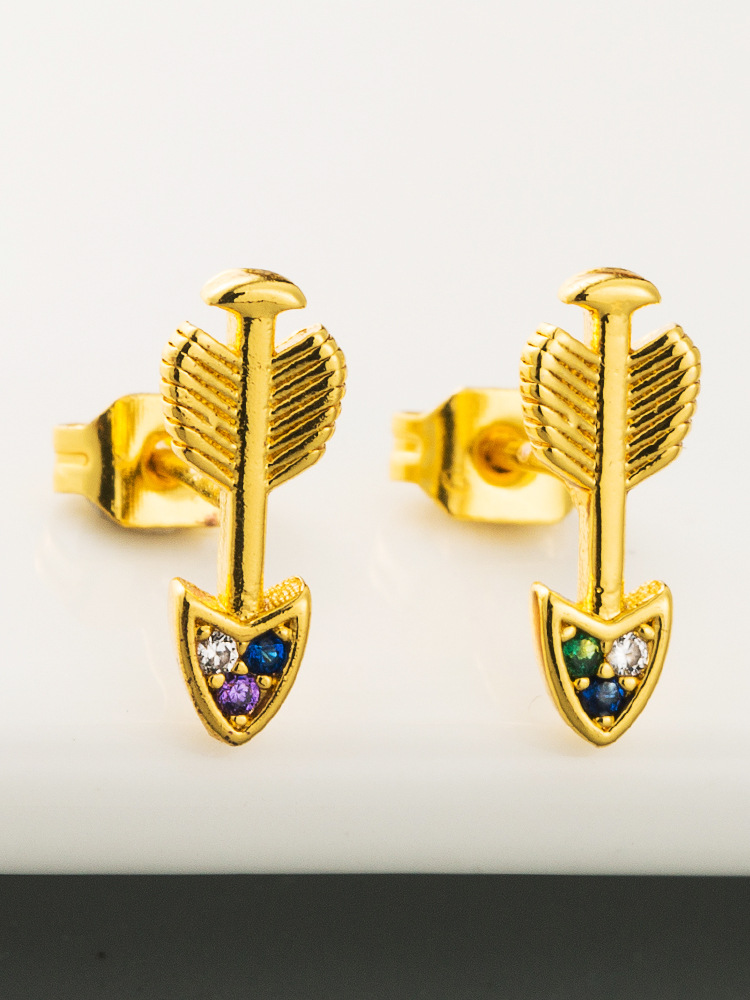 Hot Cupid's Arrow Earrings Women Wholesale Nihaojewelry Copper Plated 18k Gold Micro-set Zircon Rainbow Earrings Wholesale display picture 3