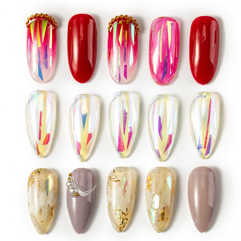 Finger princess manicure vidricola 12 colores caramelo irregular papel láser esmaltado aurora espejo pegatinas de manicure
