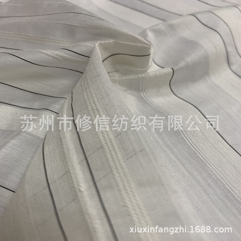 锦纶单丝交织提花梭织布 单丝人棉色织条横条女装春夏季衬衣布料