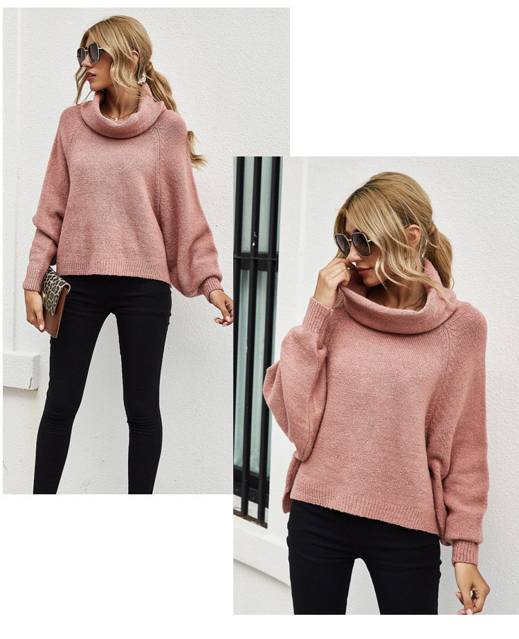 blasting solid color loose bat sleeve women s fall new pullover turtleneck sweater NSYH7123